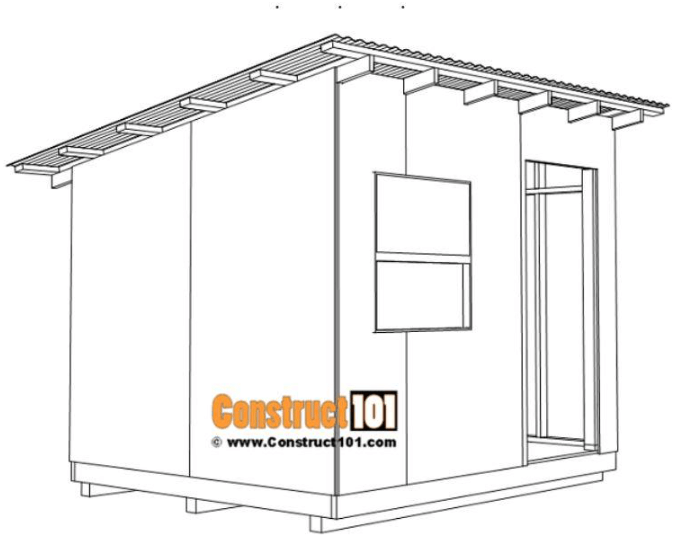 Drawing of a utility shed with a single-slope roof