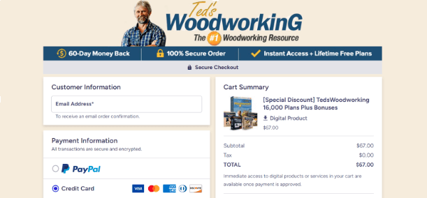 TedsWoodworking ClickBank purchase page.