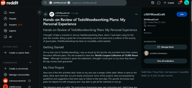 Review on Reddit about TedsWoodworking